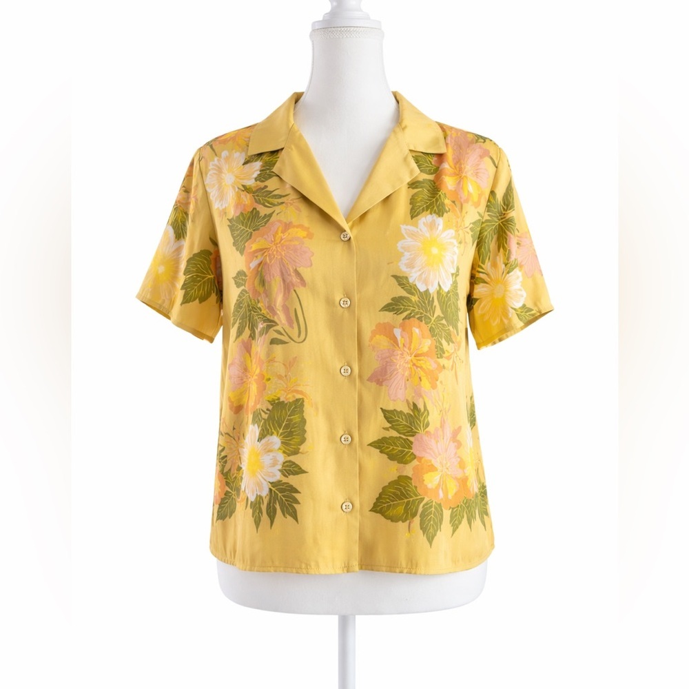 Rachel Zoe Yellow Floral Button Up Blouse XS